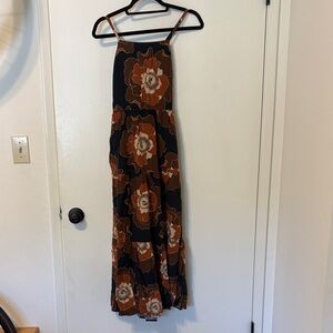Floral Tiered Maxi Dress in Black and Rust